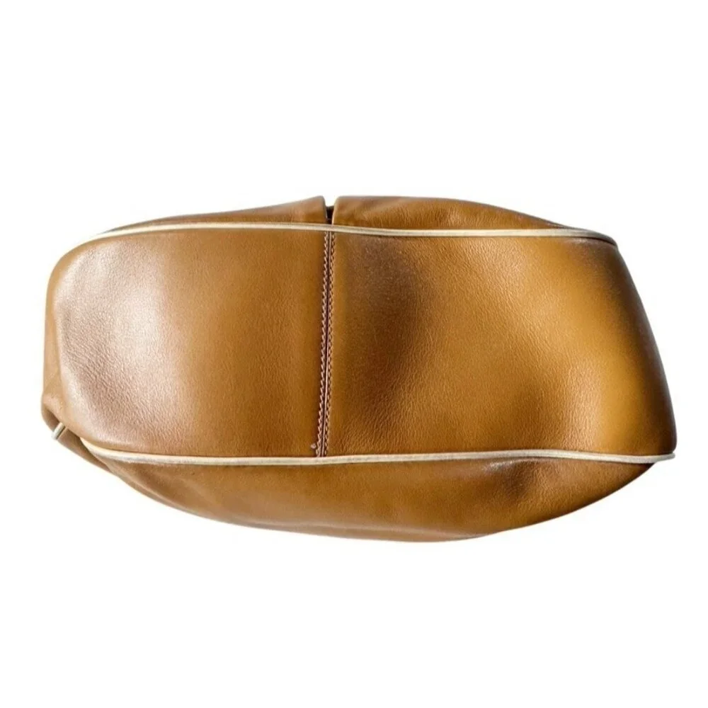 TOD'S Small Tan Leather Pocket Shoulder Hobo Bag Gold Rings Strap Made In Italy